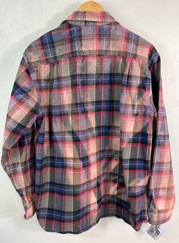 Vintage Dusty Rose, Blue, Lilac, Black and Red Flannel Jacket Size Large