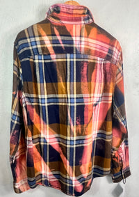 Vintage Pink, Gold, Blue, White and Black Flannel Size Large
