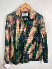 Vintage Green, Navy, Dustsy Rose, Cream and Light Yellow Flannel Size Small