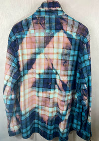 Vintage Turquoise, Blue, Pink and White Flannel Size XL