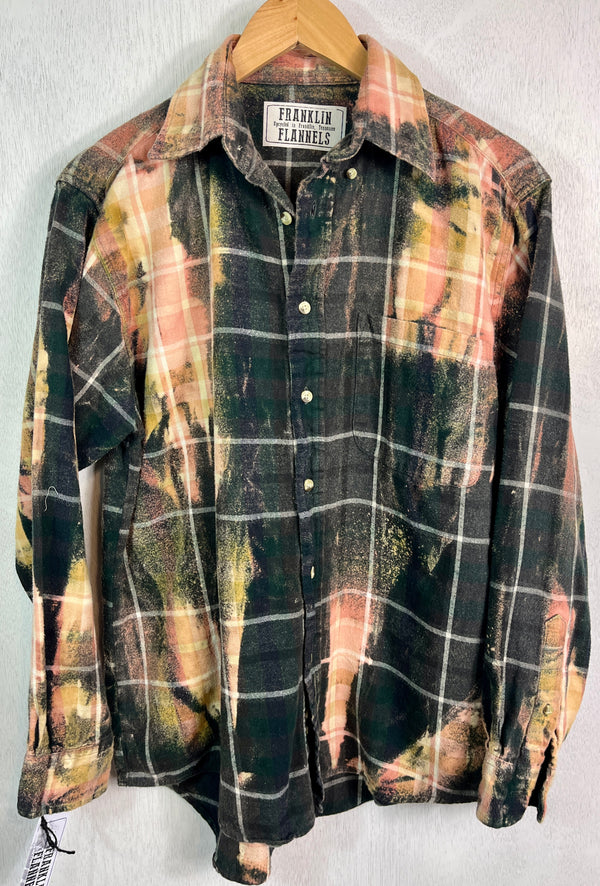 Vintage Black, Grey, Green, Pink and Gold Flannel Size Large