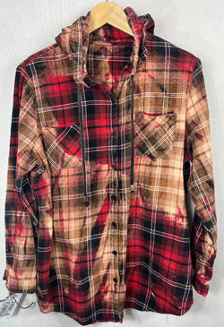Vintage Red, Black, Gold and White Flannel Hoodie Size Medium