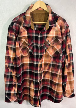 Vintage Western Style Cherry Red, Gold, White and Black Flannel Size XL