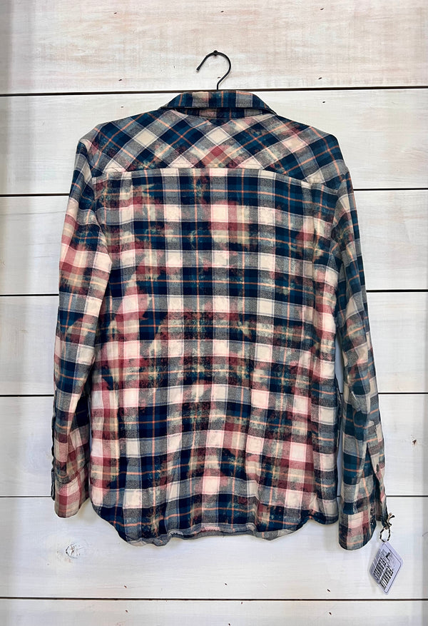 Navy, off-white, orange, pink Flannel Jacket size large