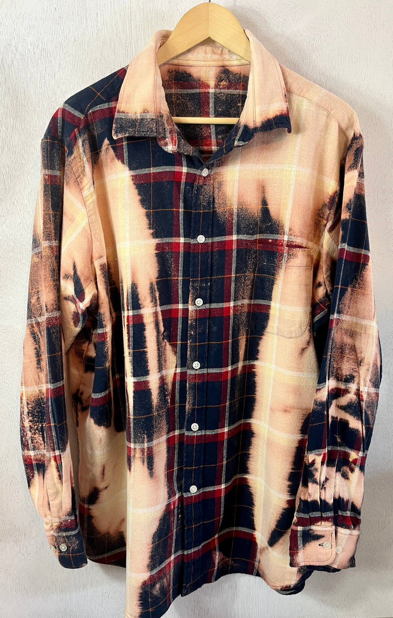 Vintage Navy Blue, Red, White and Pech Flannel Size XL