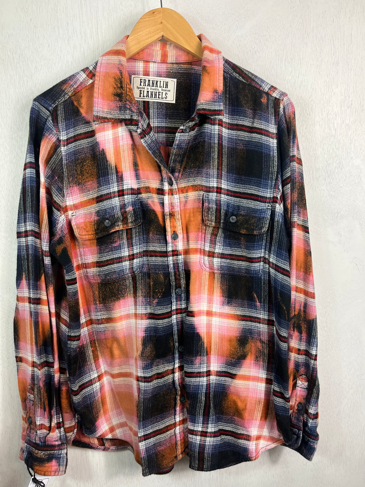 Vintage Navy Blue, Pink, Rust, Black and Red Flannel Size Medium