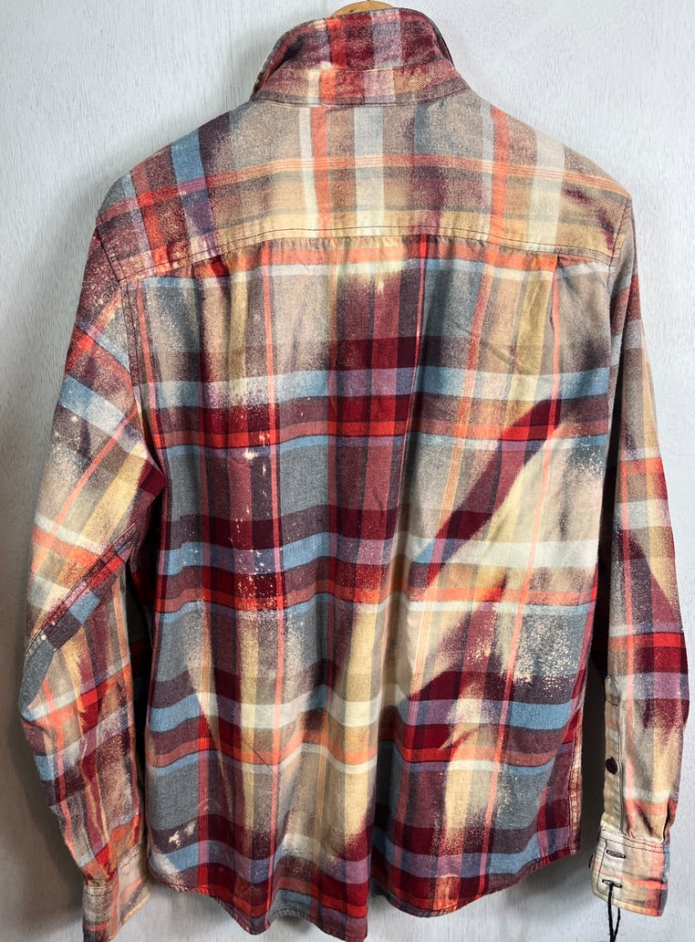 Vintage Red, Light Blue, Gold and White Flannel Size Medium