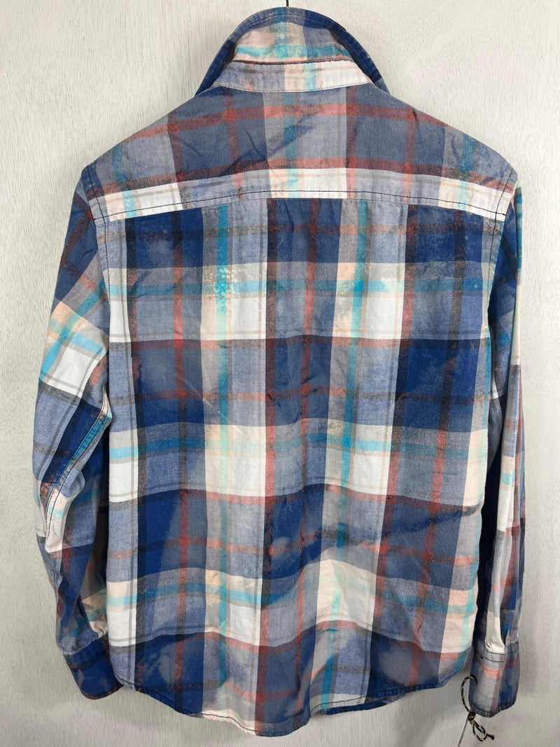 Vintage Royal Blue, Turquoise, White and Red Flannel Size Medium