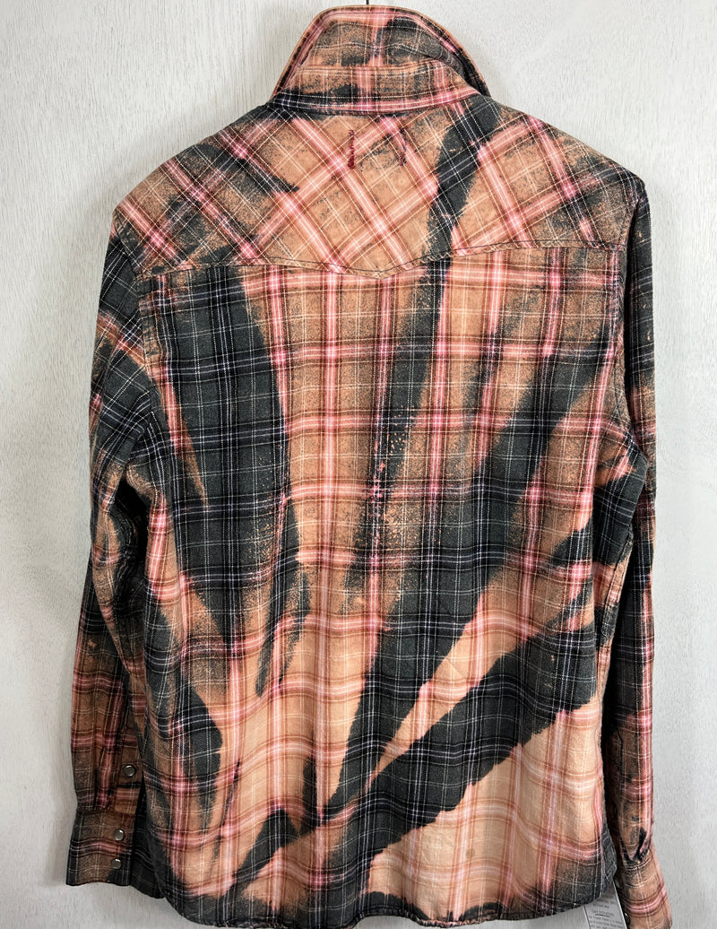Vintage Western Style Grey, Peach and Dusty Rose Flannel Size Small