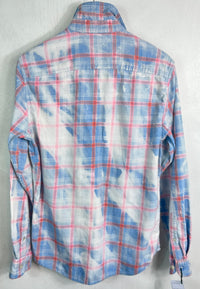 Vintage Sky Blue, White and Red Flannel Size Small