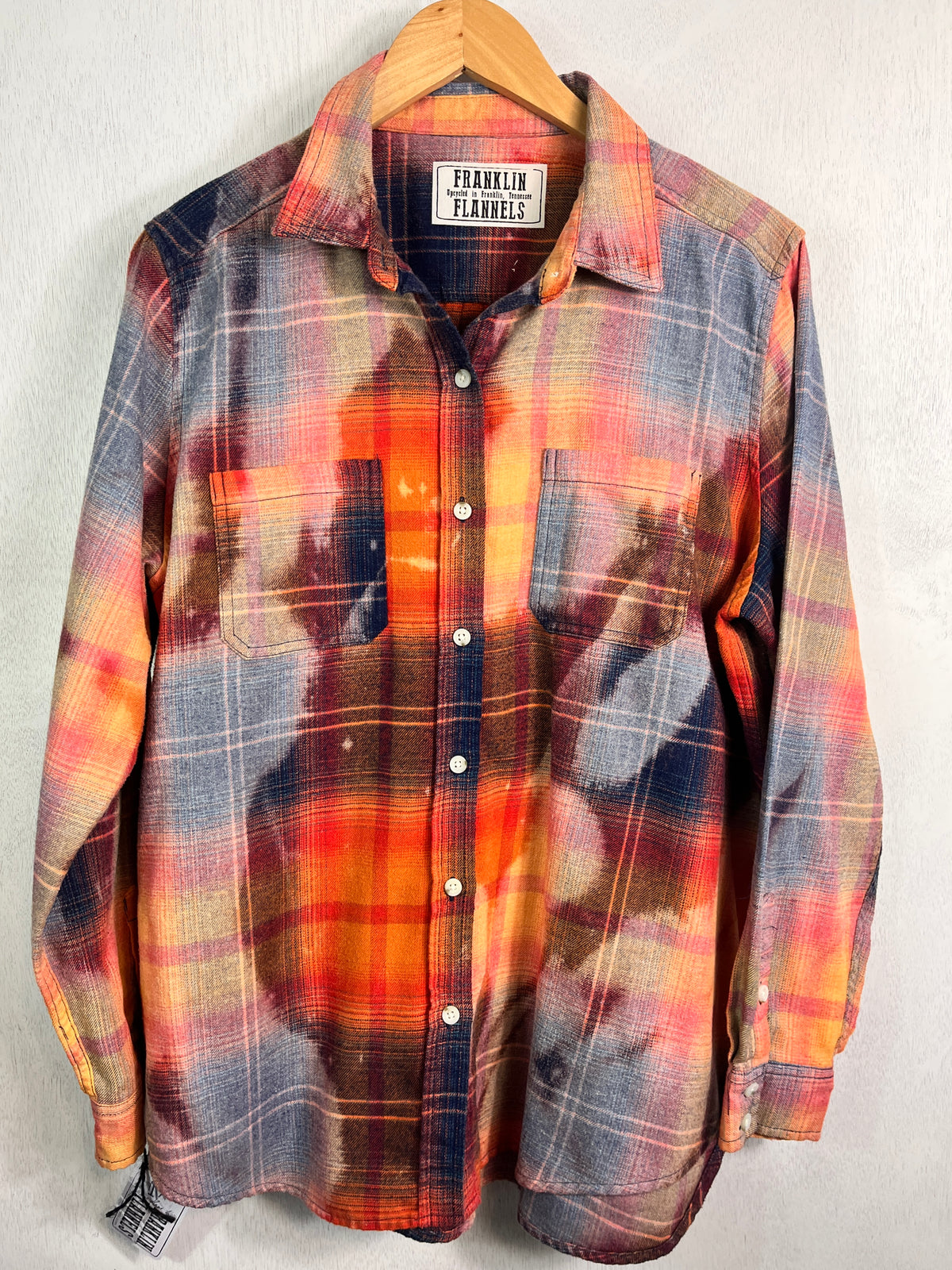 Vintage Orange, Blue, Grey and Pink Flannel Size Medium