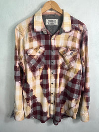 Vintage Western Style Burgundy, Grey, Light Yellow and White Flannel Size Large