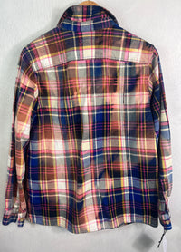 Vintage Royal Blue, White, Pink and Yellow Flannel Size Small