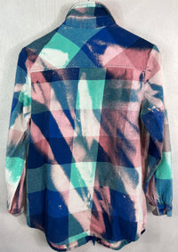 Vintage Turquoise, Royal Blue, White and Pink Flannel Size Small