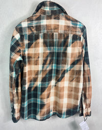 Vintage Turquoise, Rust, White and Black Flannel Size Small