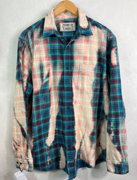 Vintage Turquoise, Navy Blue, Purple, Pink and White Flannel Size XL