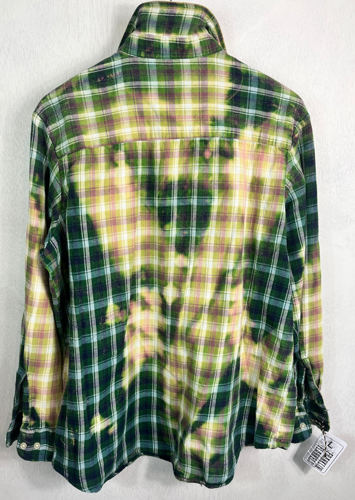 Vintage Green, Yellow, Pink and White Flannel Size