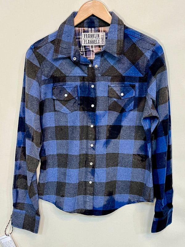 Vintage Western Style Royal Blue and Black Faded Flannel Size XS