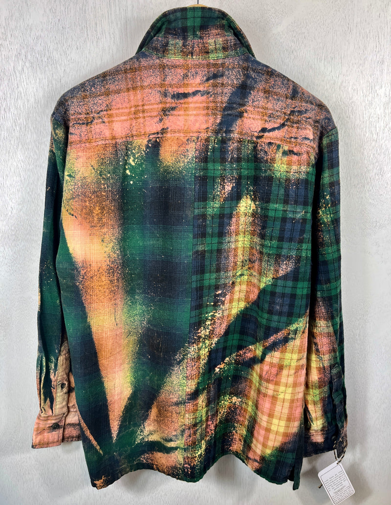 Vintage Navy, Forest Green, Pink and Yellow Flannel Size Small