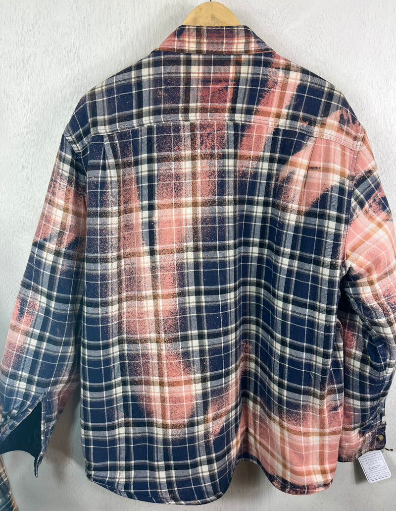 Vintage Navy Blue, White and Dusty Rose Flannel Jacket Size XL