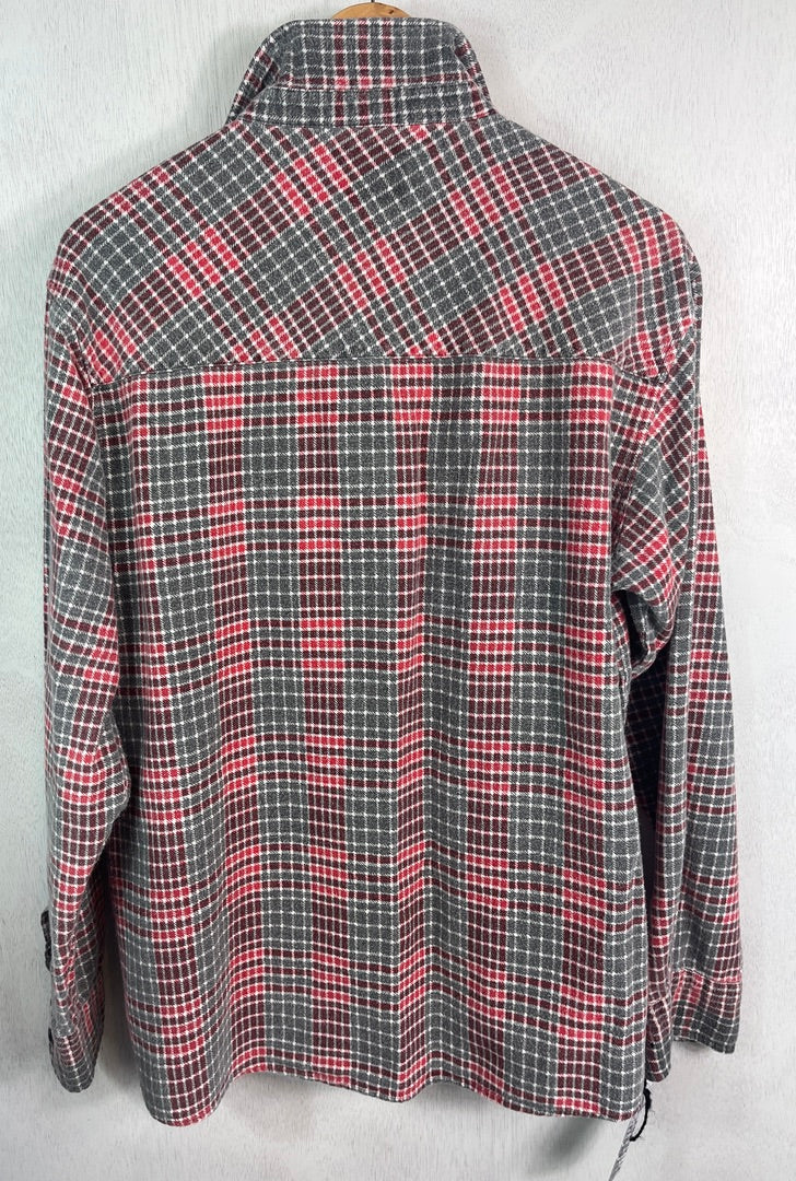 Vintage Retro Gray, Red, Burgundy and White Flannel Size Large