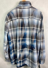 Vintage Navy, Light Blue, Grey and White Flannel Jacket Size XXL