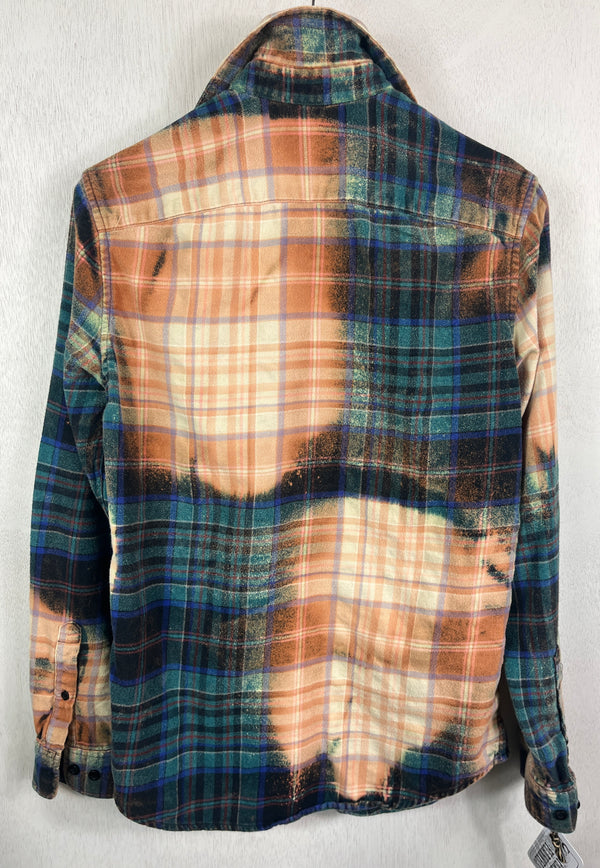 Vintage Navy Blue, Teal and Peach Flannel Size Small