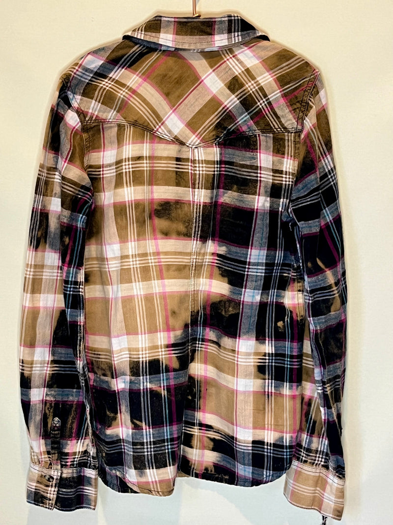 Vintage Black, Magenta, Turquoise and Tan Flannel Size Large