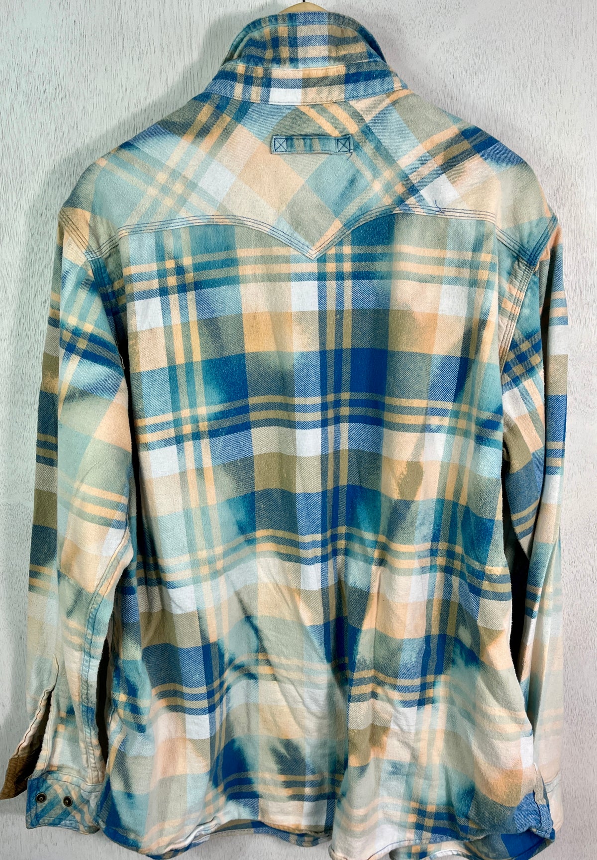 Vintage Western Style Turquoise, Royal Blue, White and Yellow Flannel Size XL