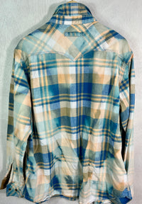 Vintage Western Style Turquoise, Royal Blue, White and Yellow Flannel Size XL