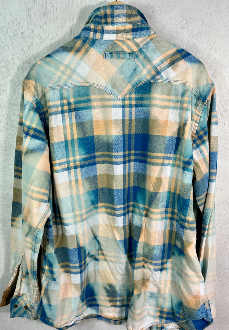 Vintage Western Style Turquoise, Royal Blue, White and Yellow Flannel Size XL