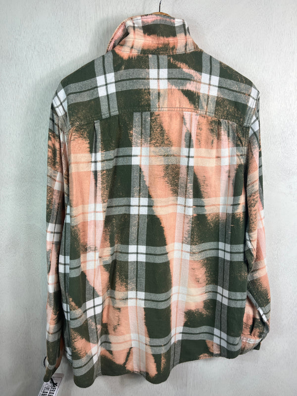 Vintage Green, White and Peach Flannel Size Large