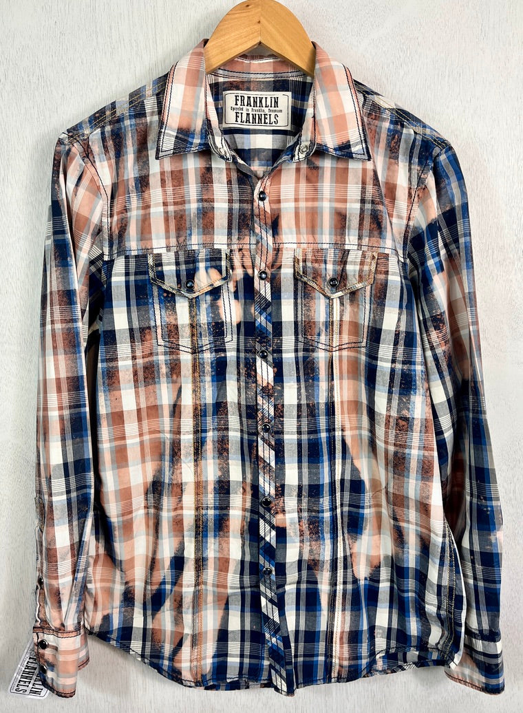 Vintage Western Style Navy, White, Dusty Rose and Light Blue Cotton Size Small