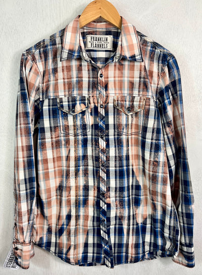 Vintage Western Style Navy, White, Dusty Rose and Light Blue Cotton Size Small