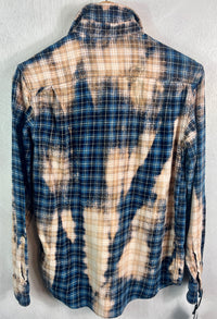 Vintage Navy, Light Blue and Tan Flannel Size Small