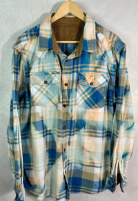 Vintage Western Style Turquoise, Royal Blue, White and Yellow Flannel Size XL