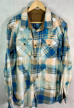 Vintage Western Style Turquoise, Royal Blue, White and Yellow Flannel Size XL