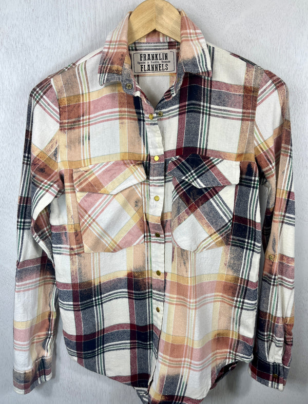 Vintage White, Navy, Burgundy and Rust Flannel Size XS