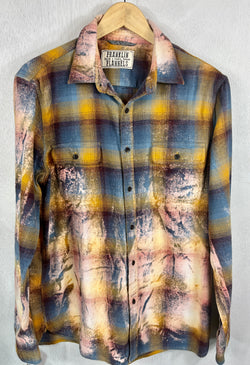 Vintage Blue, Mustard, Peach and Brown Flannel Size Large