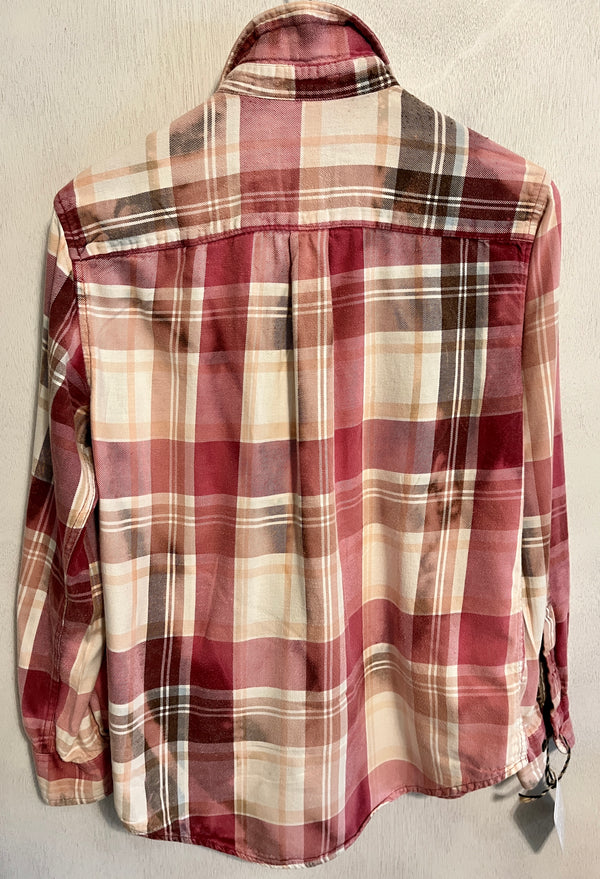 Vintage Pink, White and Maroon Flannel Size Small