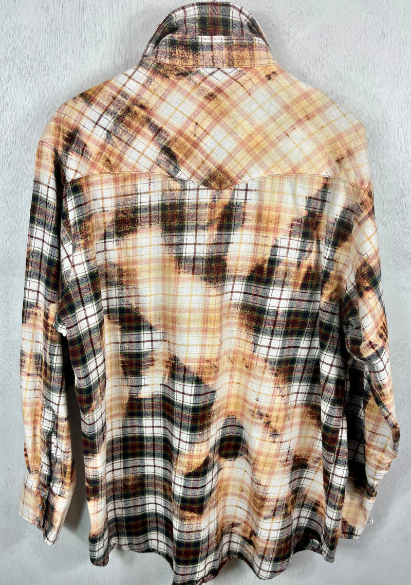Vintage Western Style Maroon, Peach, Green and White Flannel Size XL