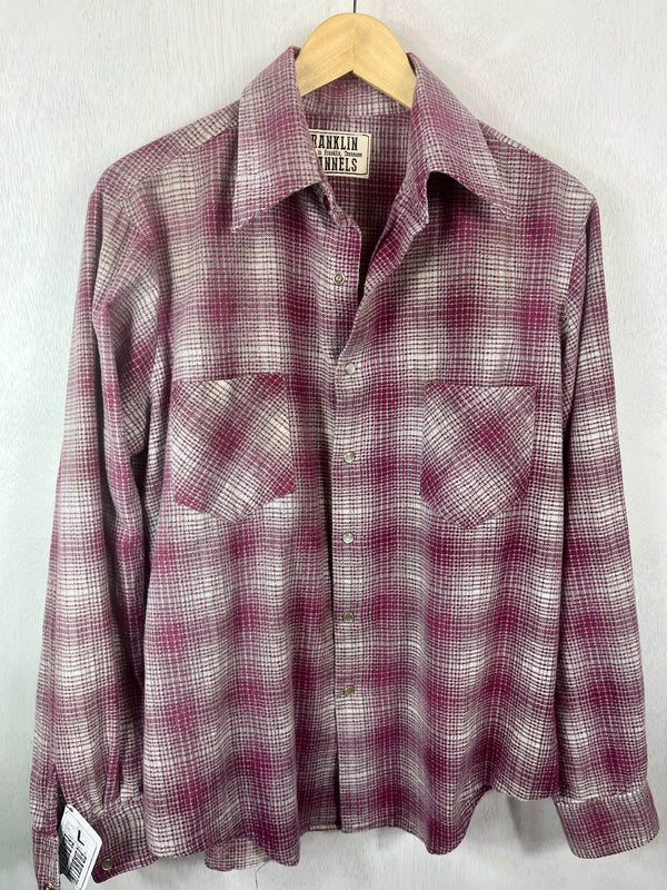 Vintage Western Style Retro Cranberry and White Flannel Size Large