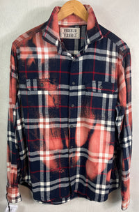 Vintage Navy Blue, Red, White and Dusty Rose Flannel Size Medium