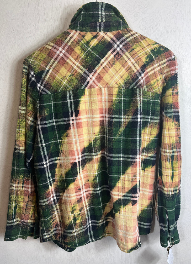Vintage Green, Black, Yellow and Peach Flannel Size Small
