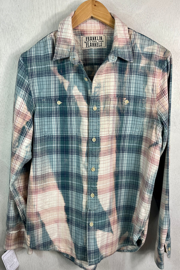 Vintage Light Blue, White and Pink Flannel Size Small