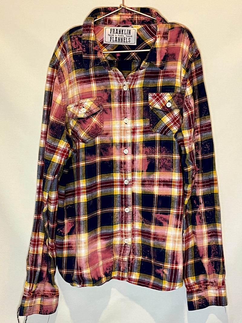 Vintage Blue, Wine, Yellow and Mauve Flannel Size XL