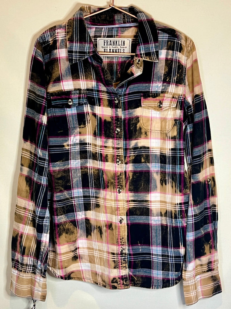 Vintage Black, Magenta, Turquoise and Tan Flannel Size Large