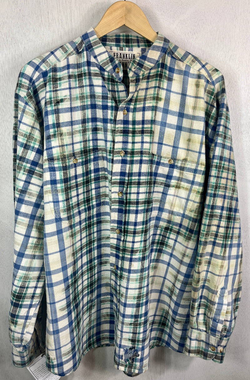 Vintage Light Blue, Green, Grey and White Flannel Size XL