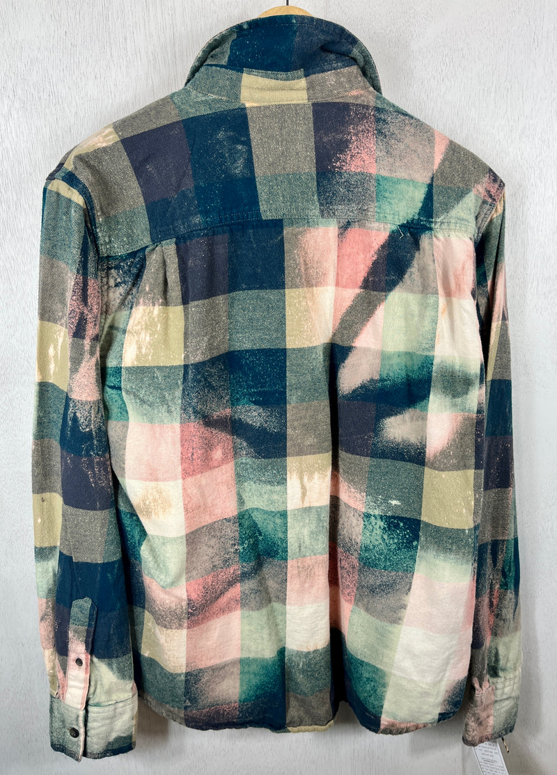 Vintage Teal, Pink, Light Green and Sage Flannel Size Medium