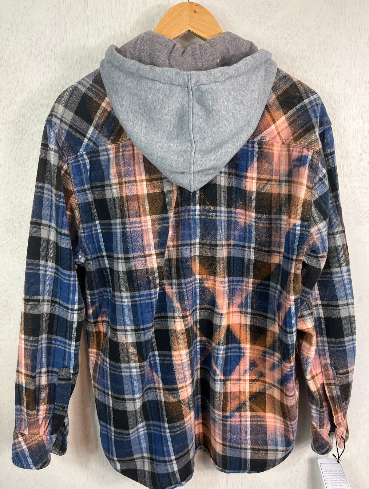 Vintage Blue, Black, Peach and Gold Flannel Hoodie Size XL